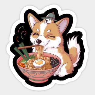 Cute Anime Corgi Dog Eating Ramen Noodles Sticker